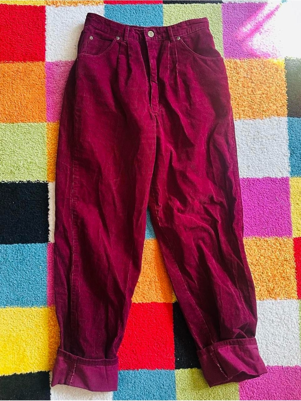 Vintage High Waisted Burgundy Corduroy Pants
